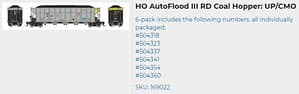 UP/CMO AUTOFLOOD III RD COAL HOPPER 6 PACK
