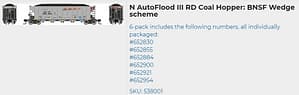 BNSF WEDGE AUTOFLOOD III COAL HOPPER 6 PK