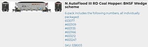 BNSF WEDGE AUTOFLOOD III COAL HOPPER 6 PK